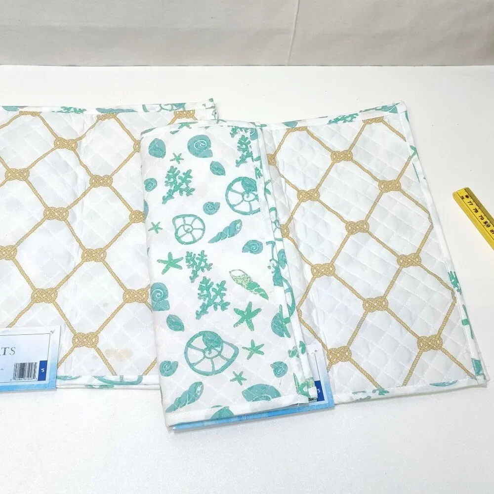 Best Brands Reversible Quilted Placemats - 4 Total Coastal Sea Shell 13